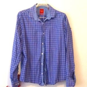 Men's Original Penguin Shirt Blue Plaid Button-up
